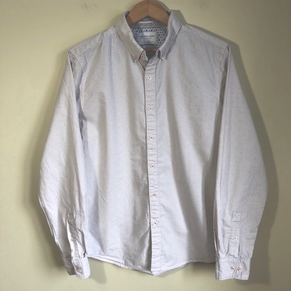 Denim & Flower mens white mini stripes dress shirt size medium